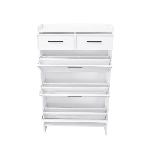 PVC Surface Shaker Shape Door Shoe Rack 3 Doors Shoe Cabinet With 2 Drawers With Open Space For Shoes
