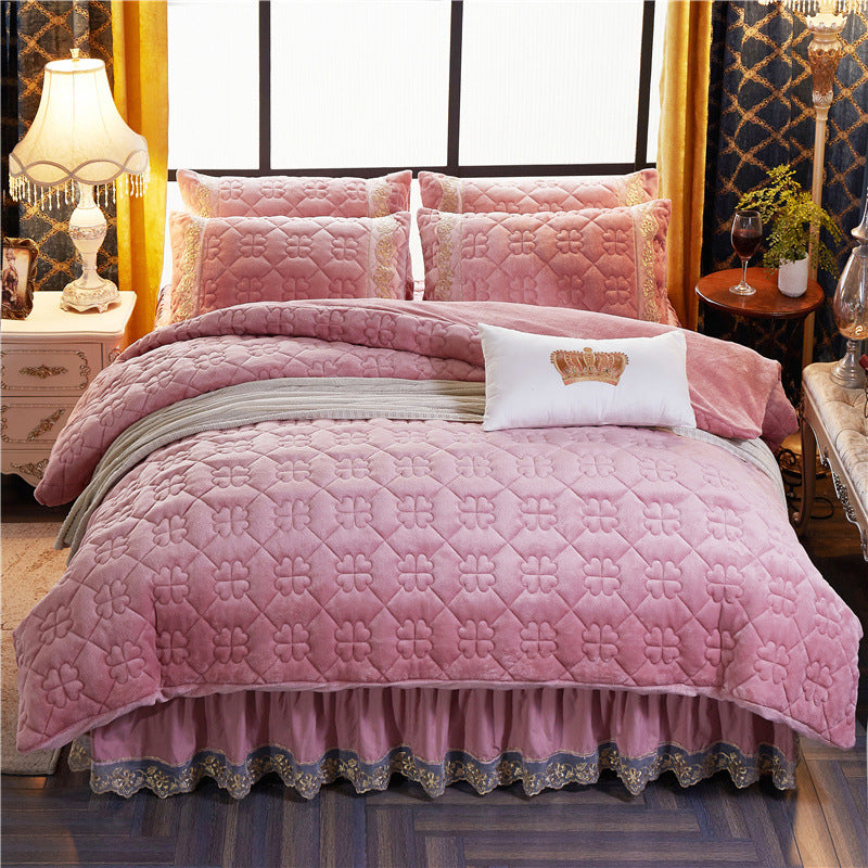 Winter Korean Velvet Quilt Set with Skirt (4 Pieces)