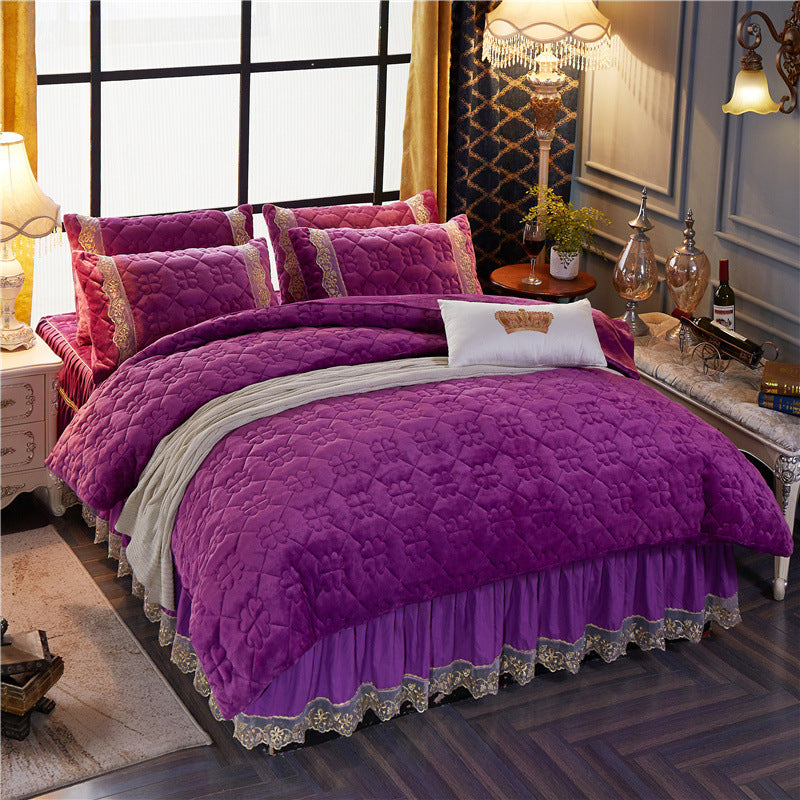 Winter Korean Velvet Quilt Set with Skirt (4 Pieces)