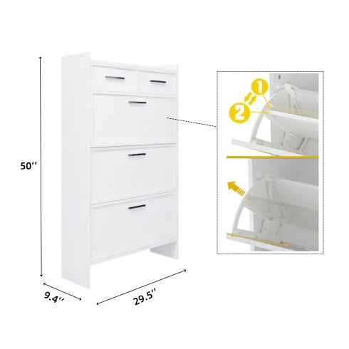 PVC Surface Shaker Shape Door Shoe Rack 3 Doors Shoe Cabinet With 2 Drawers With Open Space For Shoes