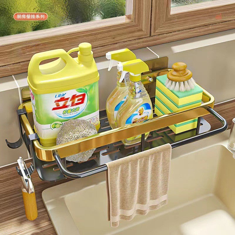 Wall-Mounted Kitchen Storage Rack and Draining Basket