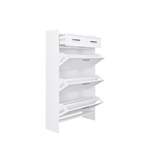 PVC Surface Shaker Shape Door Shoe Rack 3 Doors Shoe Cabinet With 2 Drawers With Open Space For Shoes