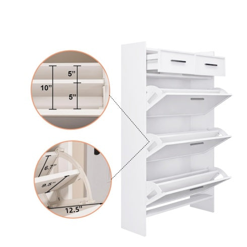 PVC Surface Shaker Shape Door Shoe Rack 3 Doors Shoe Cabinet With 2 Drawers With Open Space For Shoes