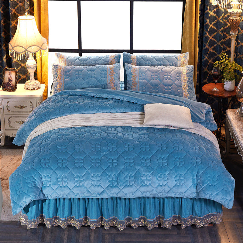 Winter Korean Velvet Quilt Set with Skirt (4 Pieces)