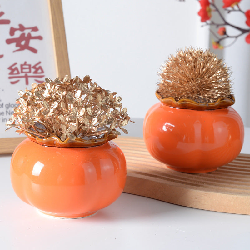 Ceramic Persimmon Decorative Vase with Chinese Style