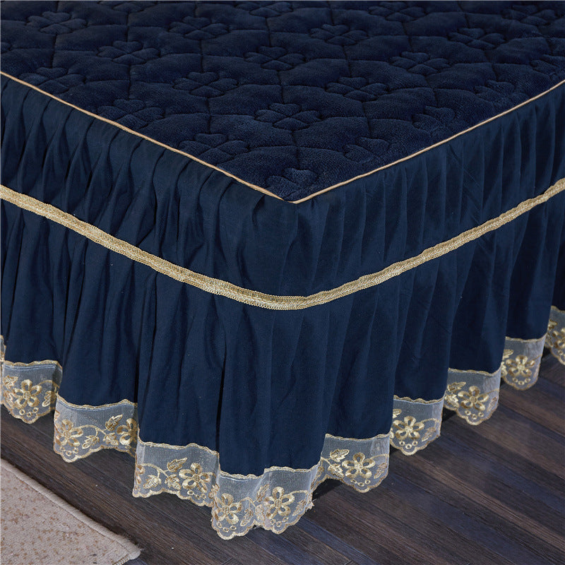 Winter Korean Velvet Quilt Set with Skirt (4 Pieces)