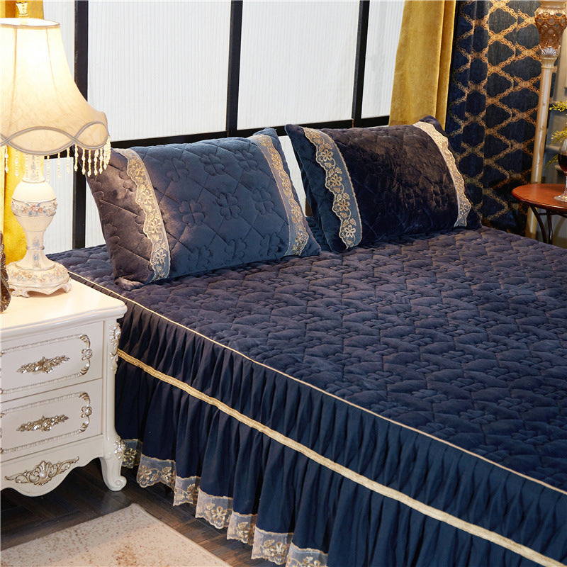 Winter Korean Velvet Quilt Set with Skirt (4 Pieces)