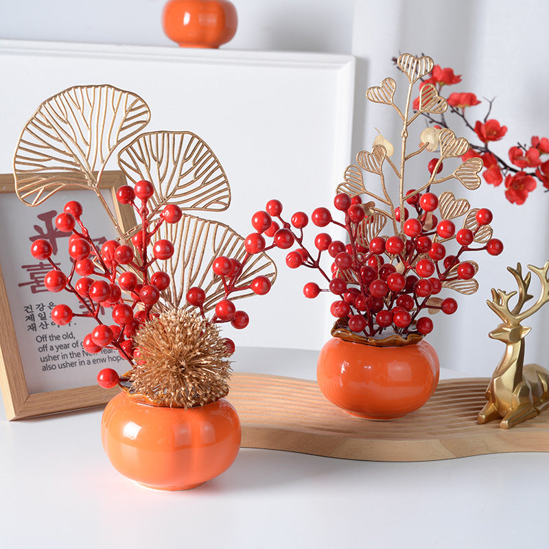 Ceramic Persimmon Decorative Vase with Chinese Style
