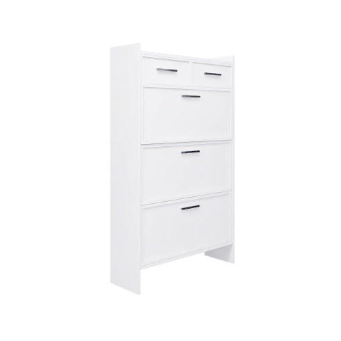 PVC Surface Shaker Shape Door Shoe Rack 3 Doors Shoe Cabinet With 2 Drawers With Open Space For Shoes