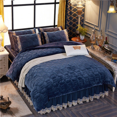 Winter Korean Velvet Quilt Set with Skirt (4 Pieces)