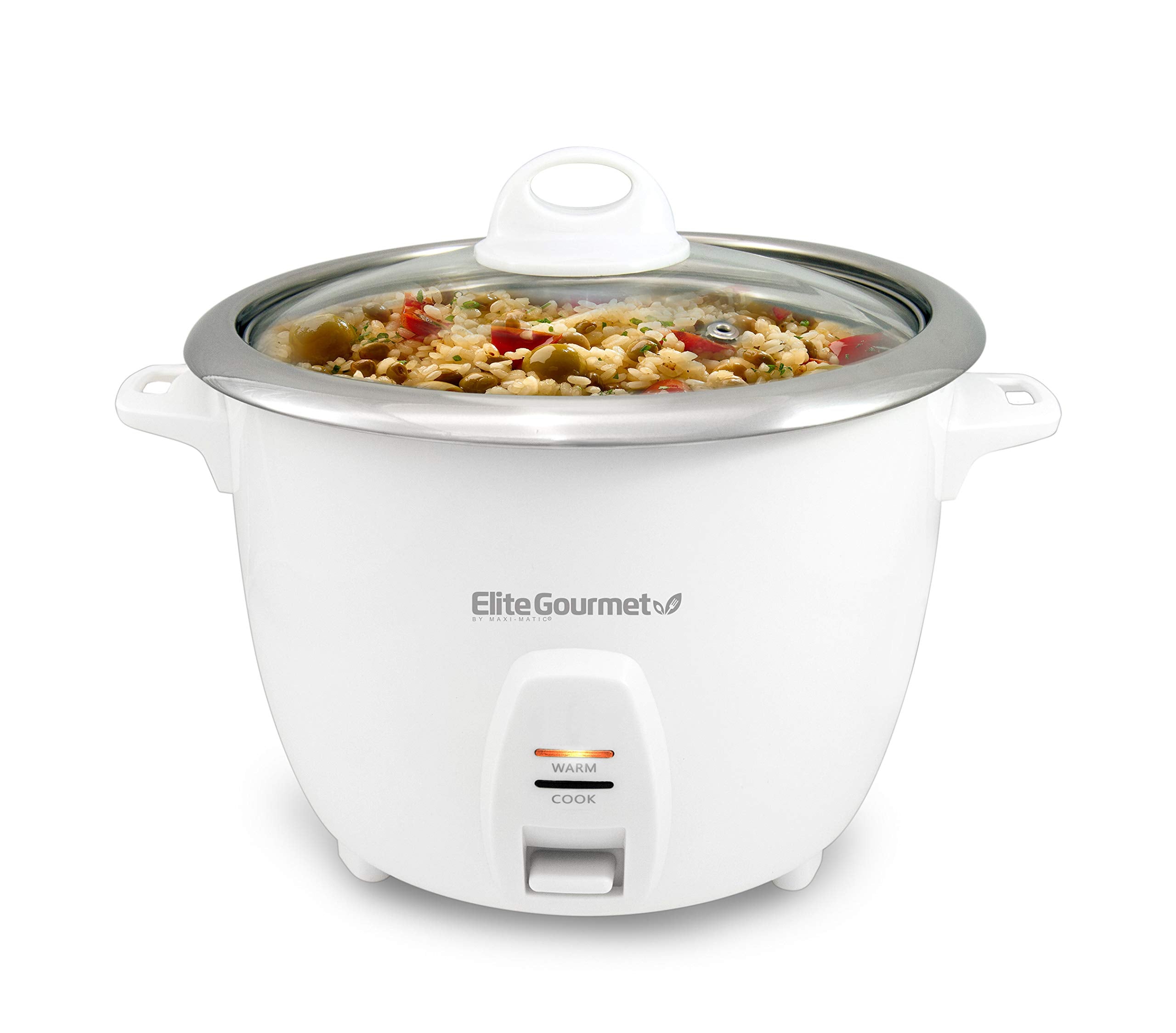 Elite Gourmet ERC-2010 Electric Rice Cooker with Stainless Steel Inner Pot Makes Soups Stews Grains Cereals Keep Warm Feature 10 Cups Cooked White
