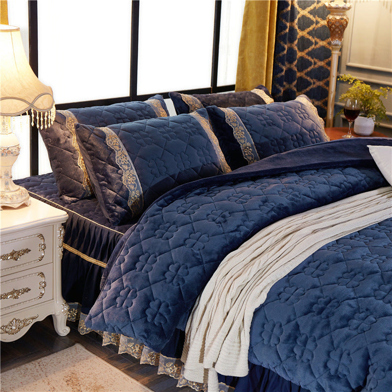 Winter Korean Velvet Quilt Set with Skirt (4 Pieces)