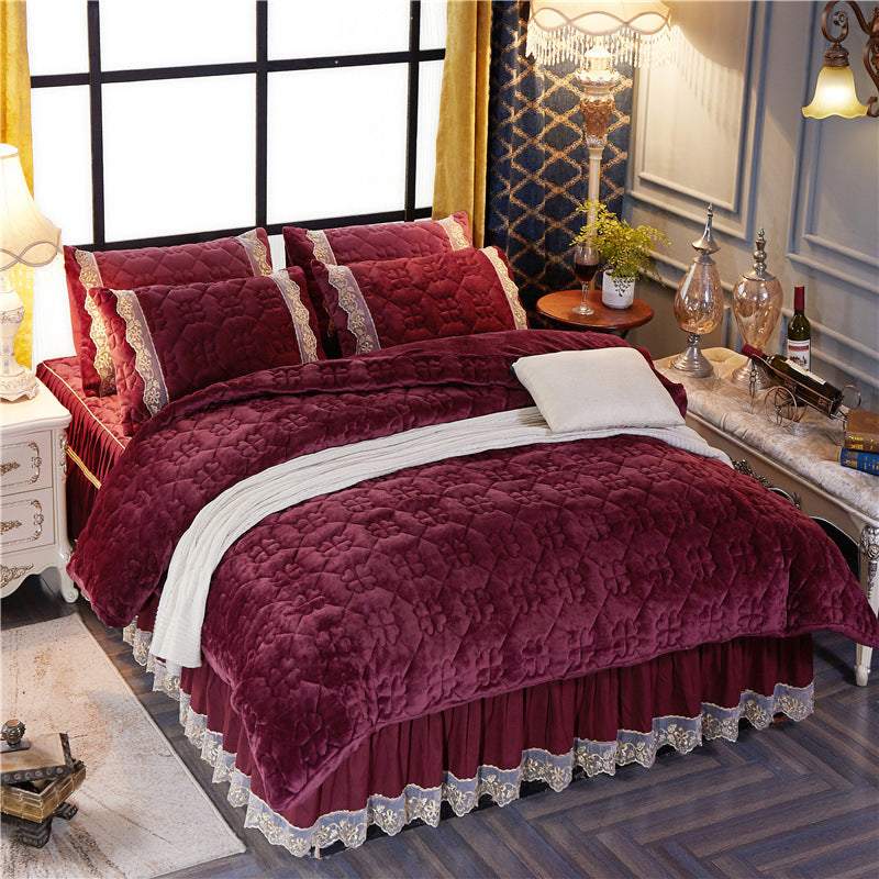 Winter Korean Velvet Quilt Set with Skirt (4 Pieces)