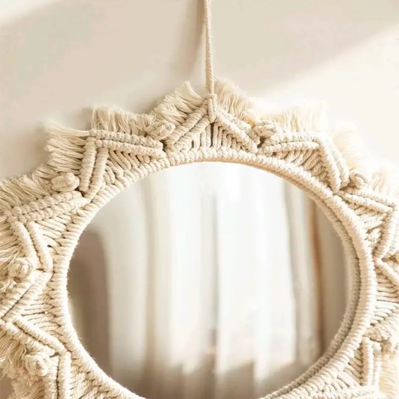 Boho Macrame Round Hanging Wall Mirror Decor (1pc)