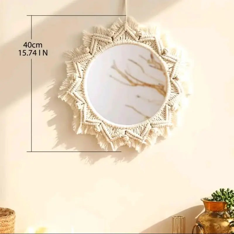 Boho Macrame Round Hanging Wall Mirror Decor (1pc)