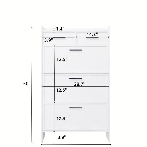 PVC Surface Shaker Shape Door Shoe Rack 3 Doors Shoe Cabinet With 2 Drawers With Open Space For Shoes