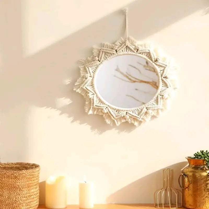 Boho Macrame Round Hanging Wall Mirror Decor (1pc)