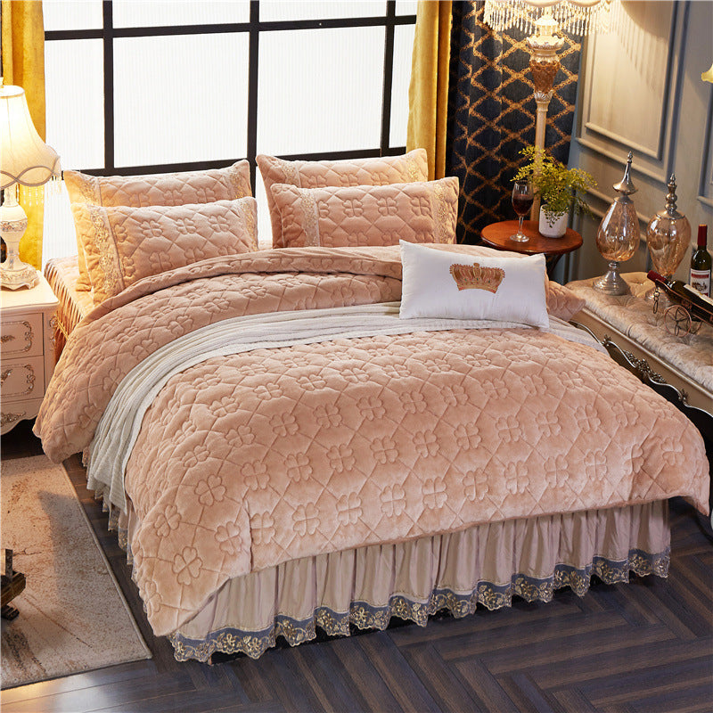 Winter Korean Velvet Quilt Set with Skirt (4 Pieces)